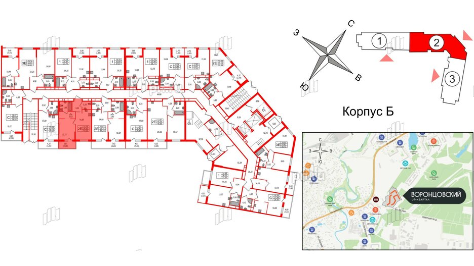 Квартира в ЖК UP-квартал Воронцовский, 1 комнатная, 40 м², 1 этаж