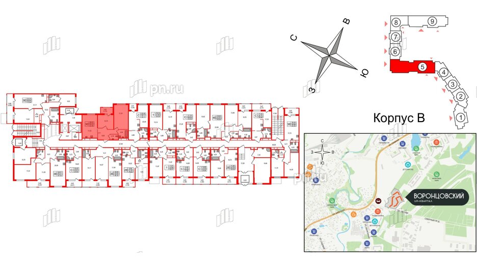 Квартира в ЖК UP-квартал Воронцовский, 2 комнатная, 62.08 м², 1 этаж