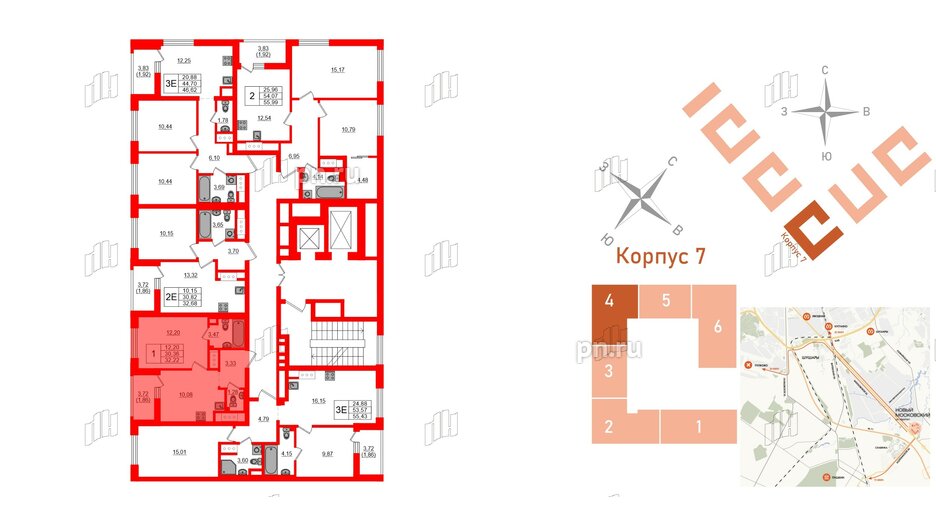 Квартира в ЖК UP-квартал Новый Московский, 1 комнатная, 32.22 м², 10 этаж