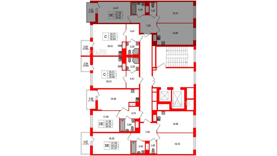 Квартира в ЖК UP-квартал Новый Московский, 2 комнатная, 59.91 м², 9 этаж