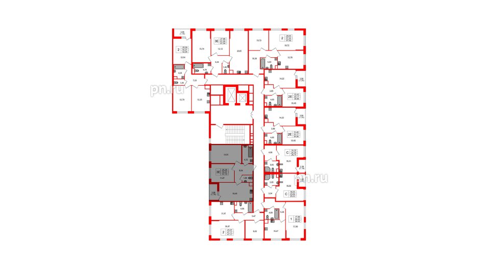 Квартира в ЖК UP-квартал Новый Московский, 2 комнатная, 58.24 м², 2 этаж