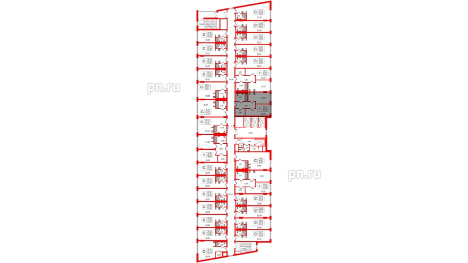 Апартаменты в ЖК VALO, 1 комнатные, 52.33 м², 3 этаж