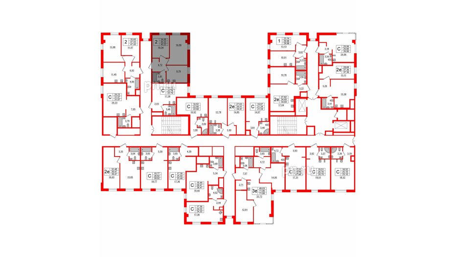 Апартаменты в ЖК ZOOM Черная речка, 2 комнатные, 43.22 м², 5 этаж