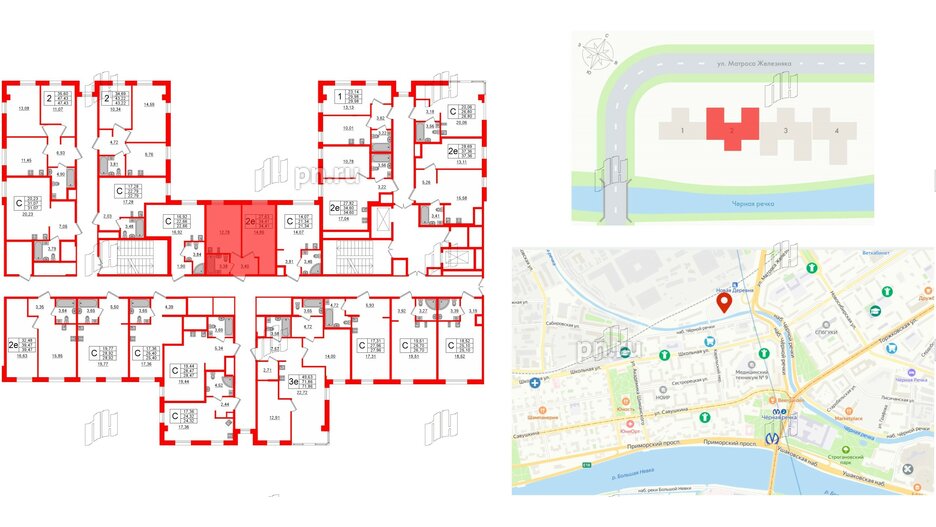 Апартаменты в ЖК ZOOM Черная речка, 1 комнатные, 34.41 м², 5 этаж