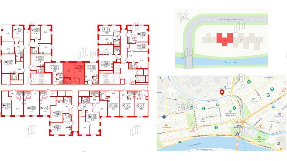 Апартаменты в ЖК ZOOM Черная речка, 1 комнатные, 34.41 м², 7 этаж