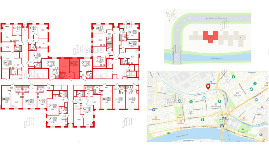 Апартаменты в ЖК ZOOM Черная речка, 1 комнатные, 34.72 м², 13 этаж