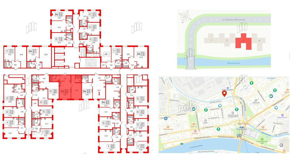 Апартаменты в ЖК ZOOM Черная речка, 1 комнатные, 45.92 м², 6 этаж