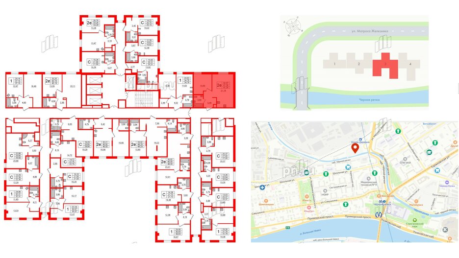 Апартаменты в ЖК «Зум Черная речка», 1 комнатные, 41.36 м², 7 этаж