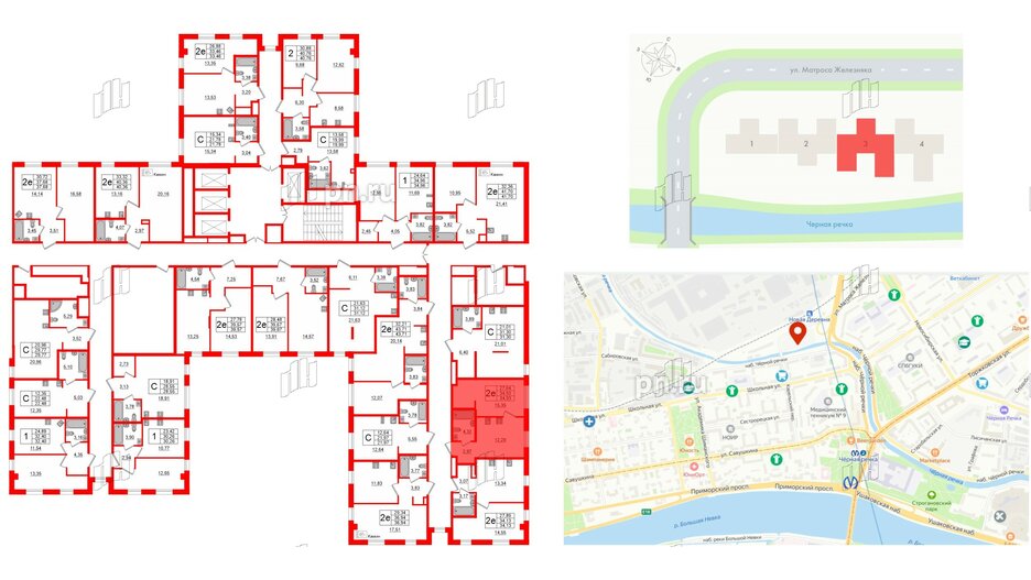 Апартаменты в ЖК ZOOM Черная речка, 1 комнатные, 34.93 м², 13 этаж