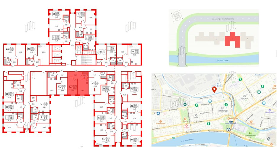 Апартаменты в ЖК ZOOM Черная речка, 1 комнатные, 39.67 м², 13 этаж