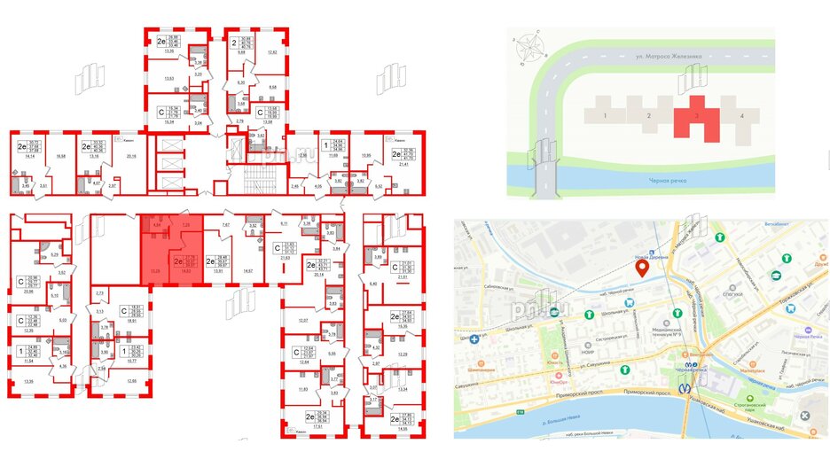 Апартаменты в ЖК ZOOM Черная речка, 1 комнатные, 39.57 м², 13 этаж