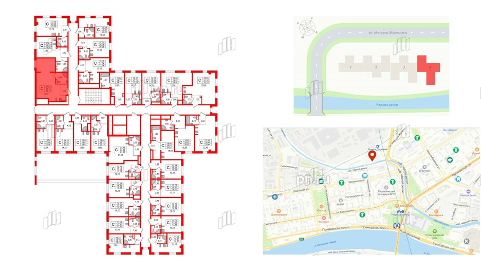 Апартаменты в ЖК ZOOM Черная речка, студия, 39.13 м², 3 этаж