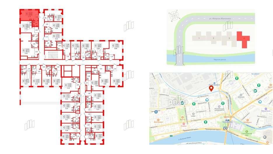 Апартаменты в ЖК ZOOM Черная речка, студия, 23.29 м², 3 этаж