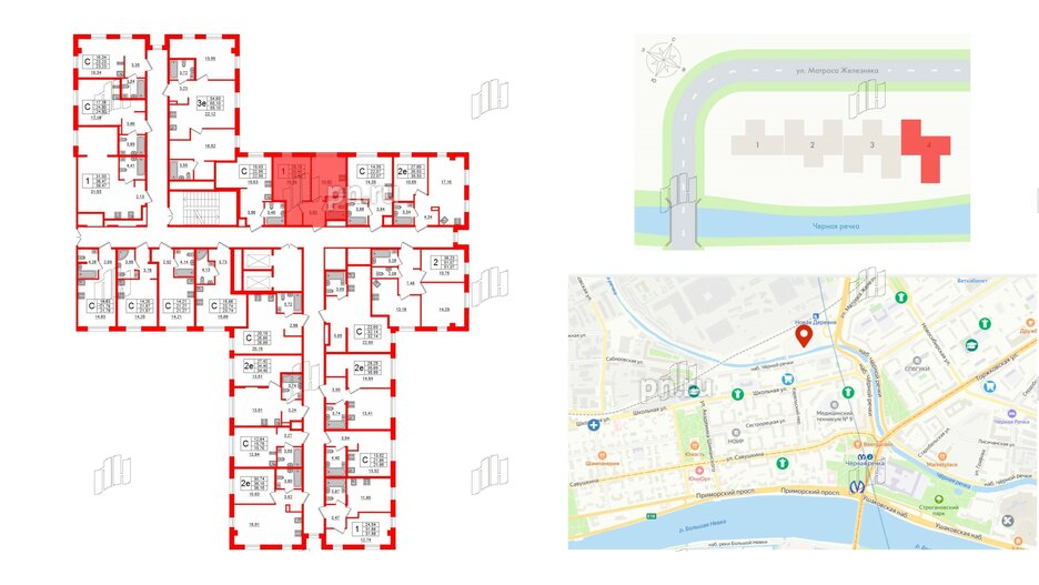 Апартаменты в ЖК ZOOM Черная речка, 1 комнатные, 33.4 м², 7 этаж