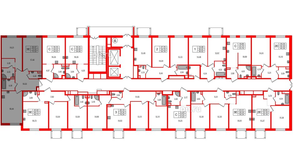 Апартаменты в ЖК ZOOM на Неве, 2 комнатные, 73.52 м², 2 этаж