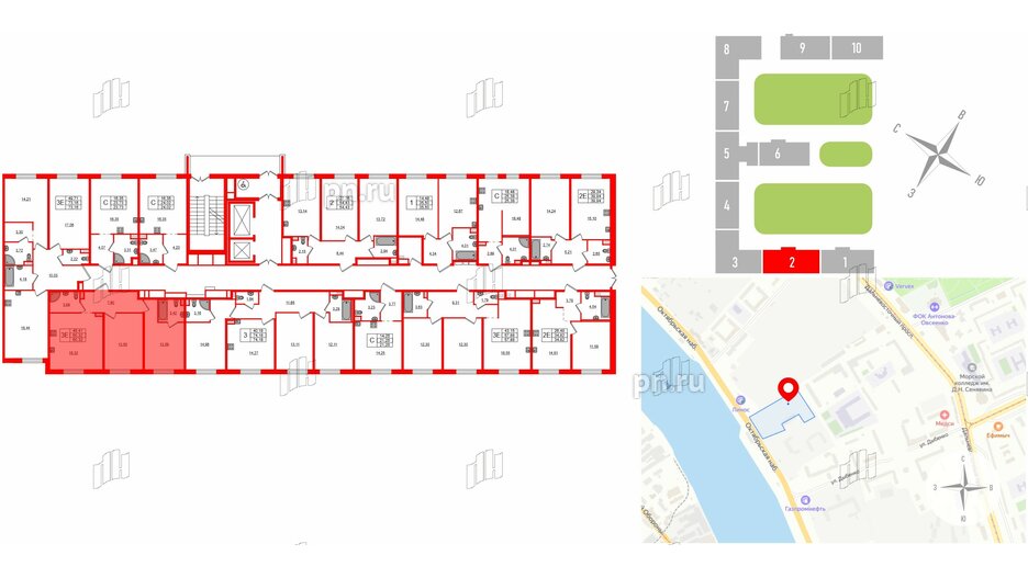 Апартаменты в ЖК ZOOM на Неве, 2 комнатные, 60.32 м², 3 этаж