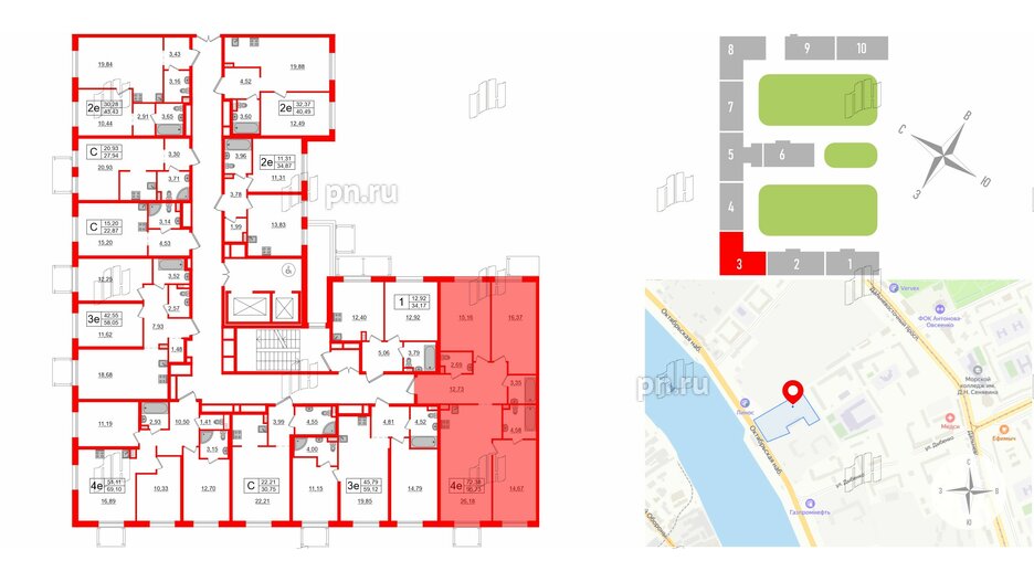 Апартаменты в ЖК ZOOM на Неве, 3 комнатные, 95.73 м², 2 этаж