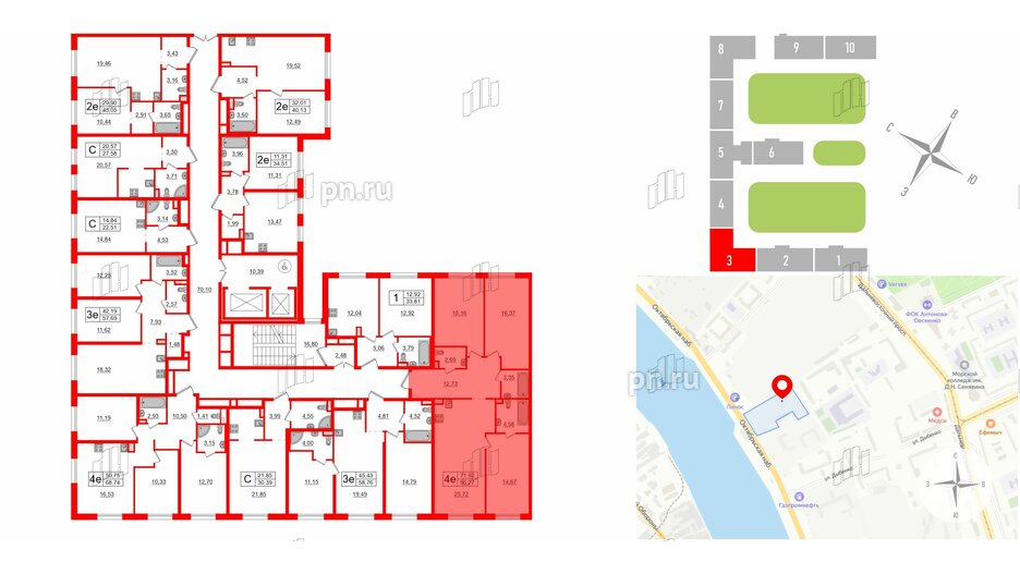 Апартаменты в ЖК ZOOM на Неве, 3 комнатные, 95.27 м², 9 этаж