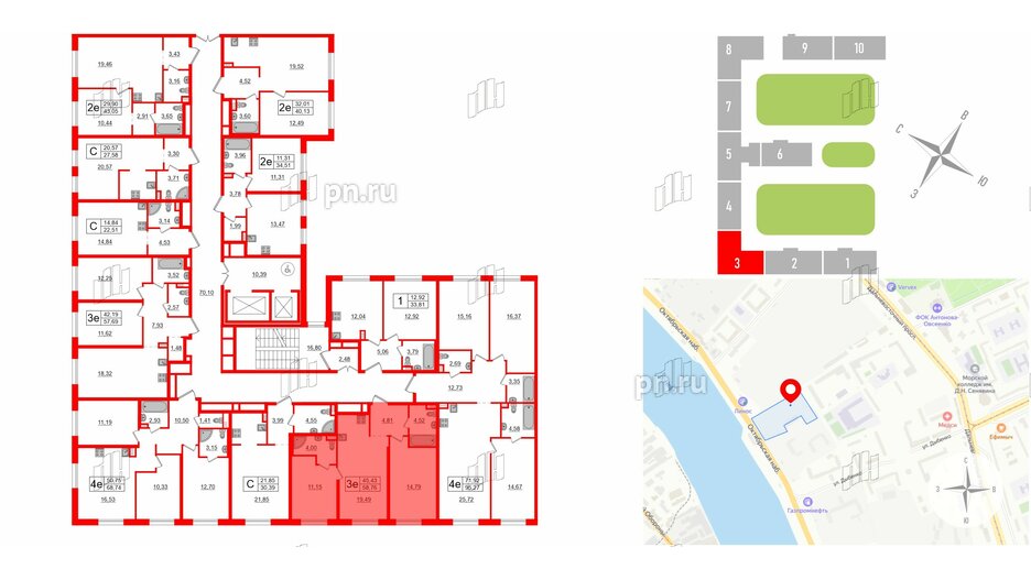 Апартаменты в ЖК ZOOM на Неве, 2 комнатные, 58.76 м², 4 этаж