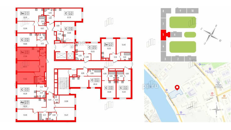 Апартаменты в ЖК ZOOM на Неве, 2 комнатные, 60.48 м², 14 этаж