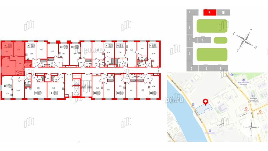 Апартаменты в ЖК ZOOM на Неве, 2 комнатные, 55.31 м², 11 этаж