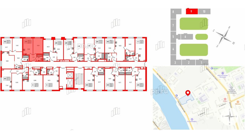 Апартаменты в ЖК ZOOM на Неве, 1 комнатные, 33.75 м², 11 этаж