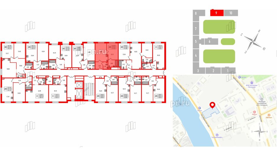 Апартаменты в ЖК ZOOM на Неве, 1 комнатные, 37.23 м², 11 этаж