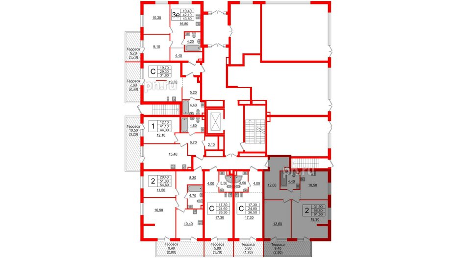 Квартира в ЖК А101 Лаголово, 2 комнатная, 61.6 м², 1 этаж