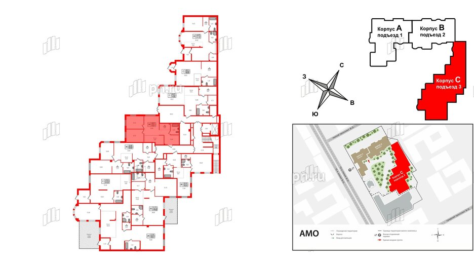 Квартира в ЖК AMO, 2 комнатная, 72.21 м², 1 этаж