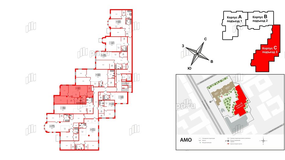 Квартира в ЖК АМО, 2 комнатная, 89.07 м², 2 этаж