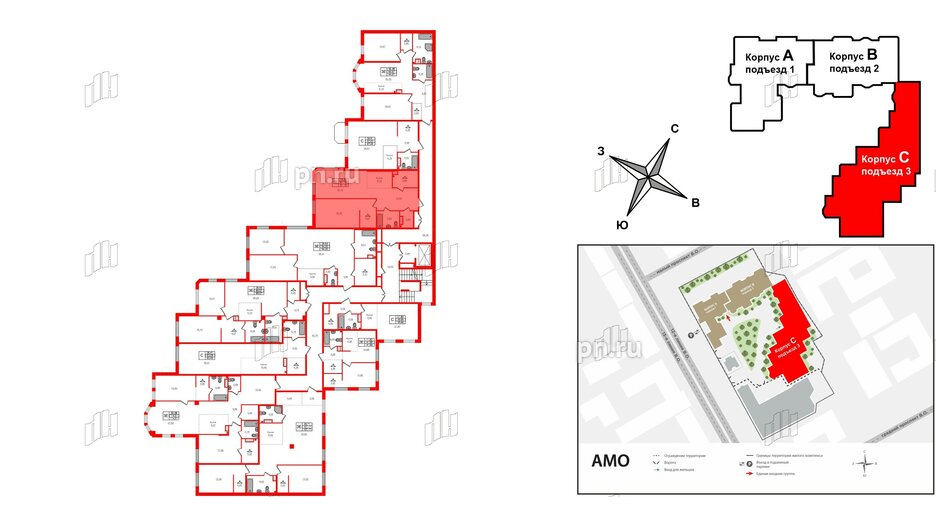 Квартира в ЖК АМО, 1 комнатная, 81.18 м², 3 этаж