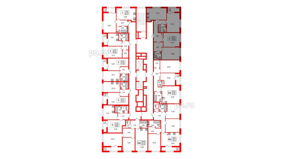 Квартира в ЖК Академик, 3 комнатная, 79.49 м², 10 этаж