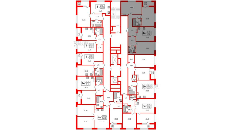 Квартира в ЖК Академик, 3 комнатная, 79.86 м², 10 этаж