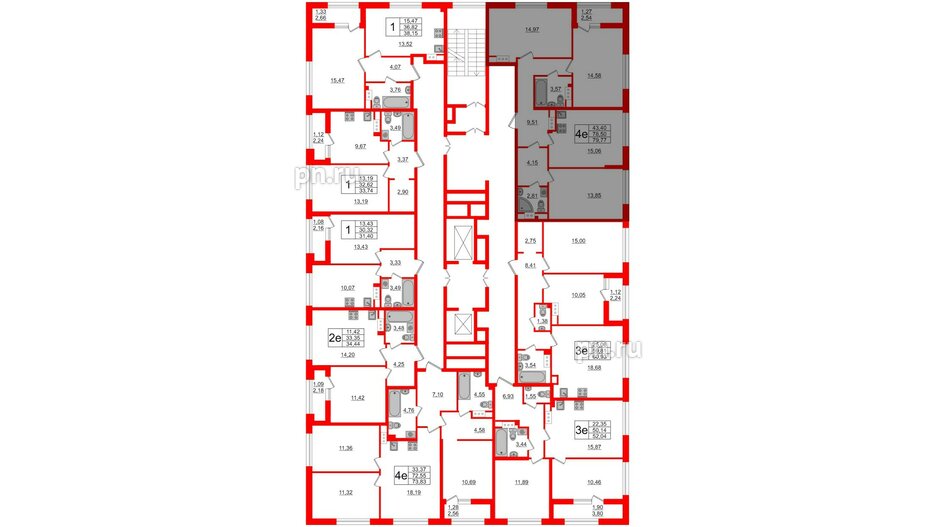 Квартира в ЖК Академик, 3 комнатная, 79.77 м², 11 этаж