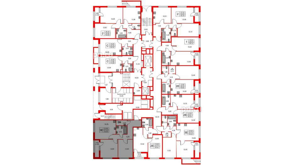 Квартира в ЖК Академик, 2 комнатная, 58.95 м², 1 этаж