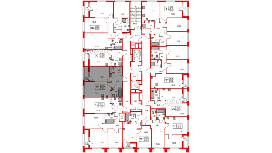 Квартира в ЖК Академик, 1 комнатная, 45.07 м², 12 этаж