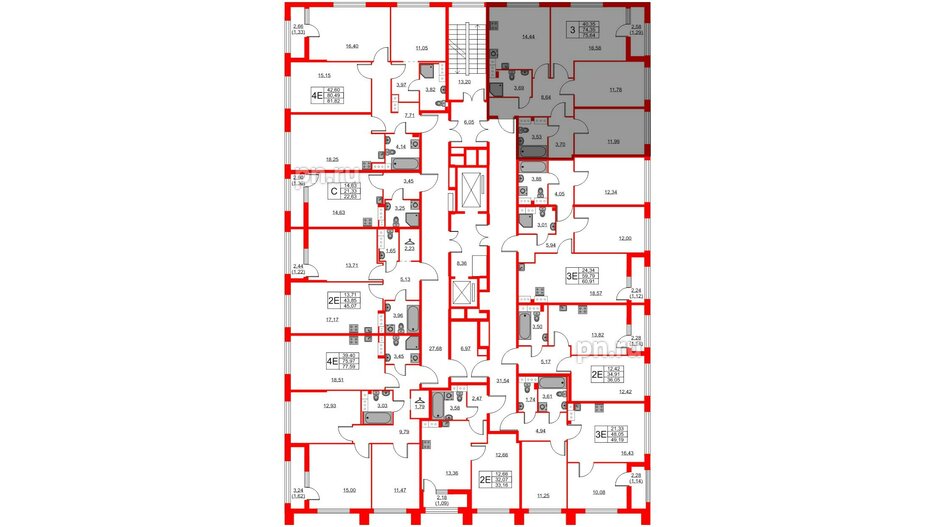 Квартира в ЖК Академик, 3 комнатная, 75.64 м², 12 этаж