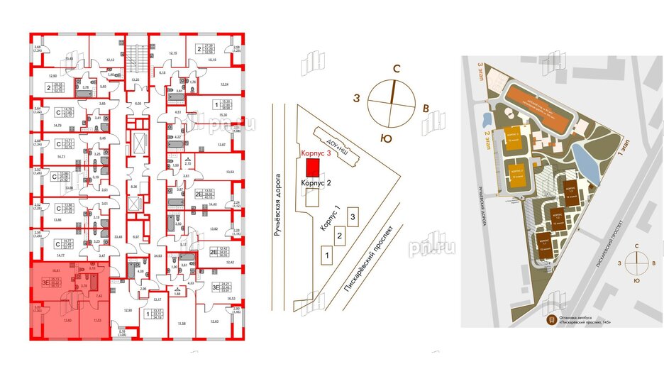 Квартира в ЖК Академик, 2 комнатная, 56.72 м², 3 этаж