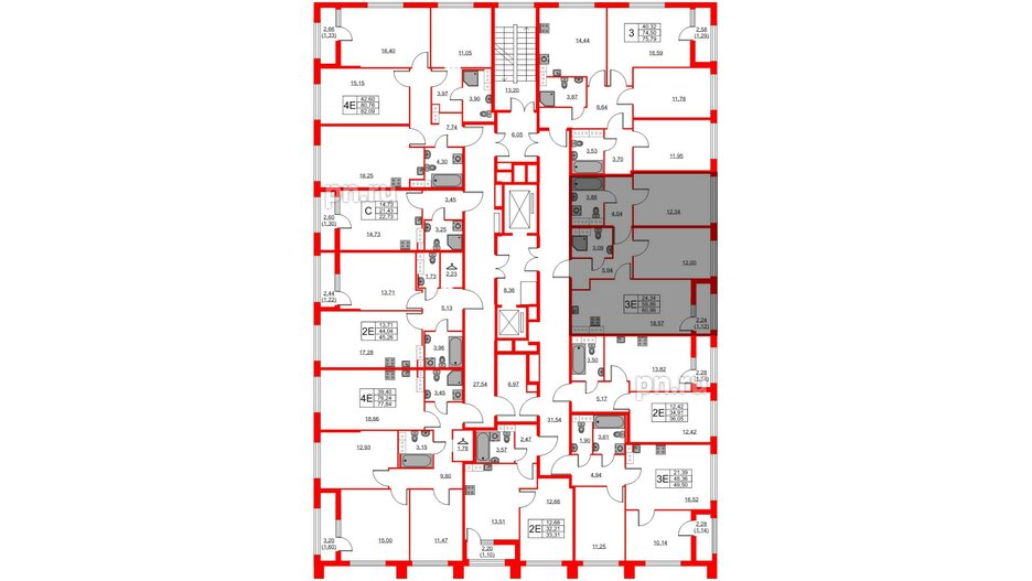 Квартира в ЖК Академик, 2 комнатная, 60.98 м², 10 этаж