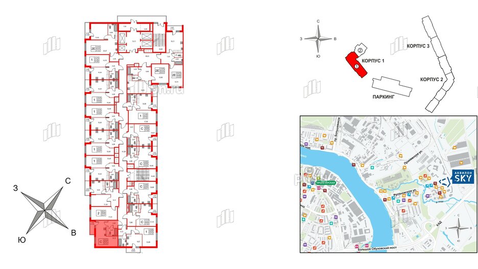 Квартира в ЖК Аквилон Sky, студия, 28 м², 20 этаж