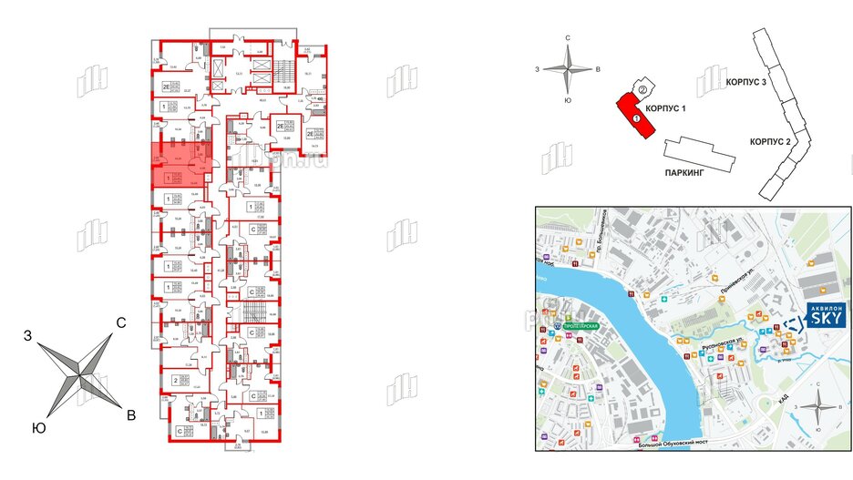 Квартира в ЖК Аквилон Sky, 1 комнатная, 34.7 м², 21 этаж