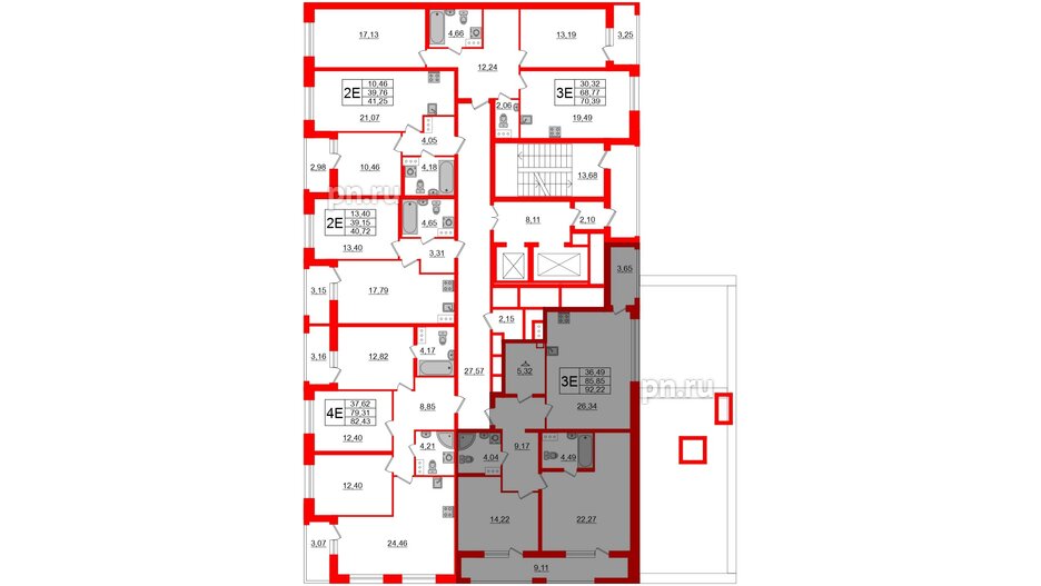 Квартира в ЖК Аквилон Leaves, 2 комнатная, 92.22 м², 12 этаж