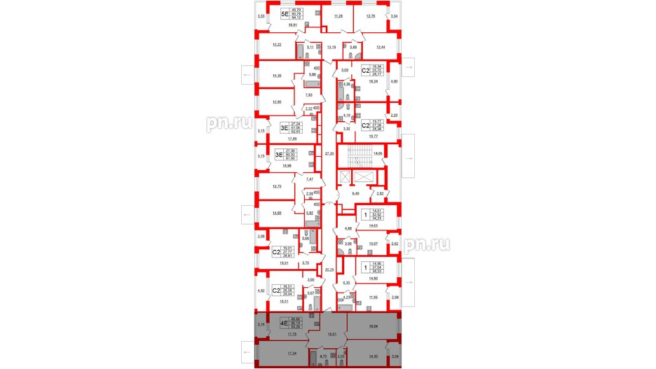 Квартира в ЖК Аквилон Leaves, 3 комнатная, 93.28 м², 2 этаж