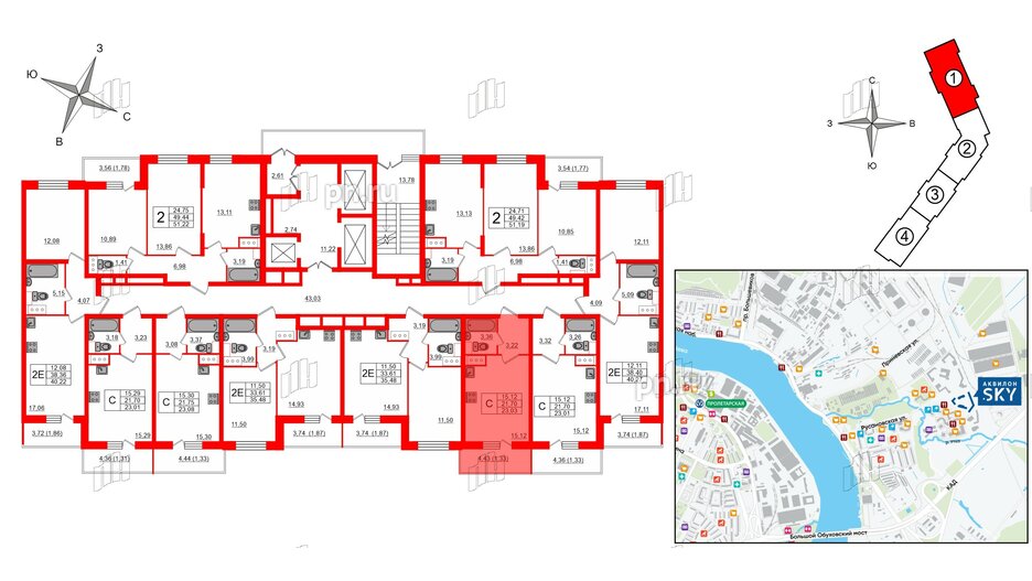 Квартира в ЖК Аквилон Sky, студия, 23 м², 16 этаж