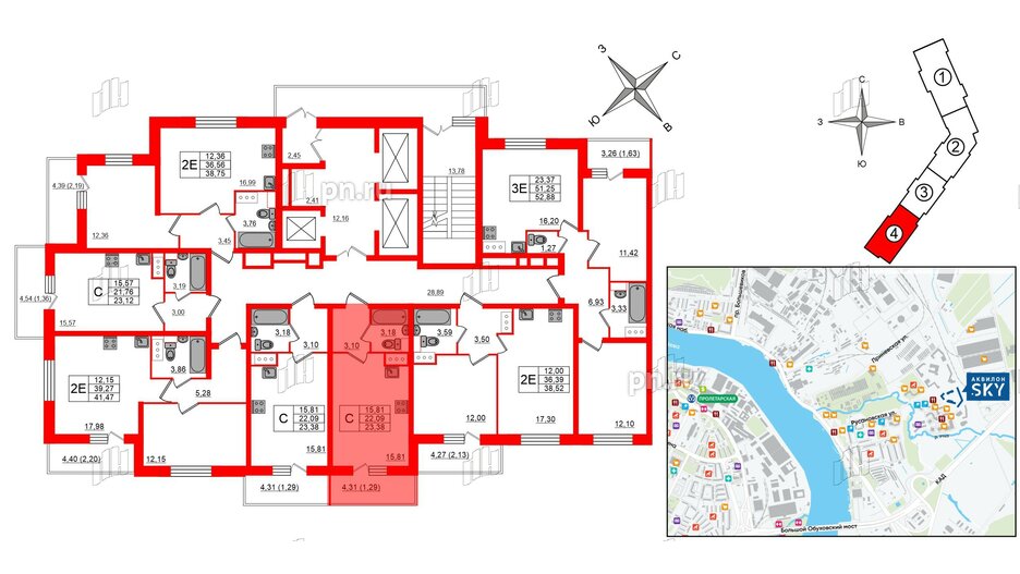 Квартира в ЖК Аквилон Sky, студия, 23.3 м², 12 этаж