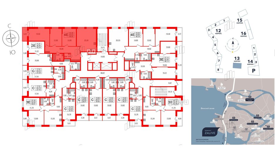 Квартира в ЖК Аквилон ZALIVE, 3 комнатная, 95.1 м², 11 этаж