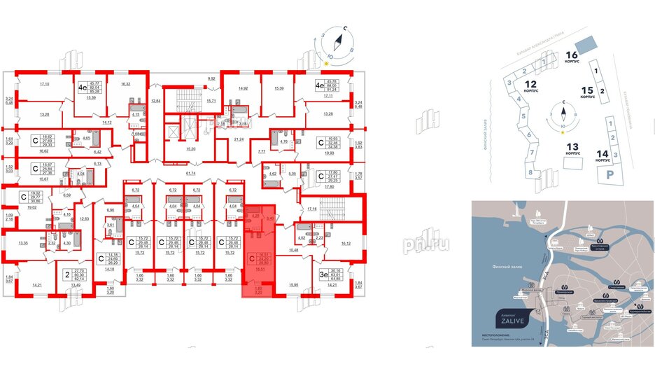 Квартира в ЖК Аквилон ZALIVE, студия, 25.8 м², 13 этаж