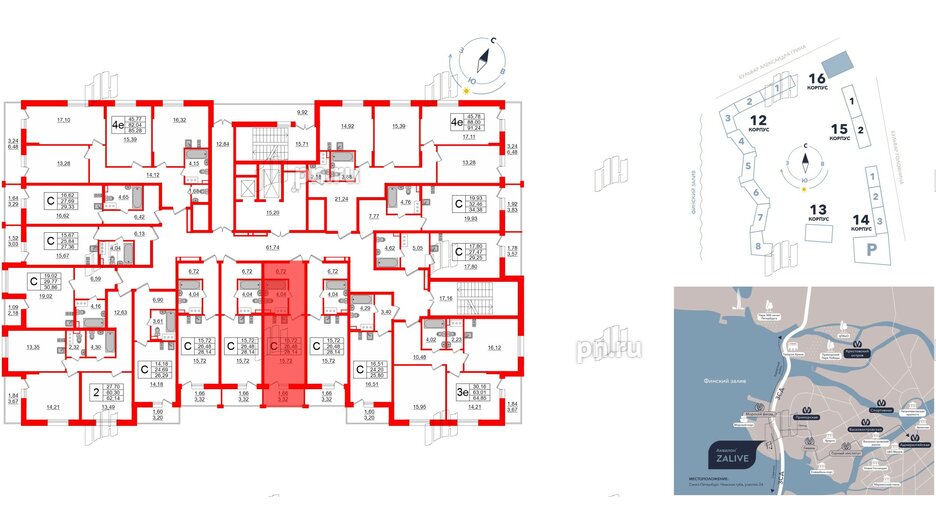 Квартира в ЖК Аквилон ZALIVE, студия, 27.5 м², 12 этаж