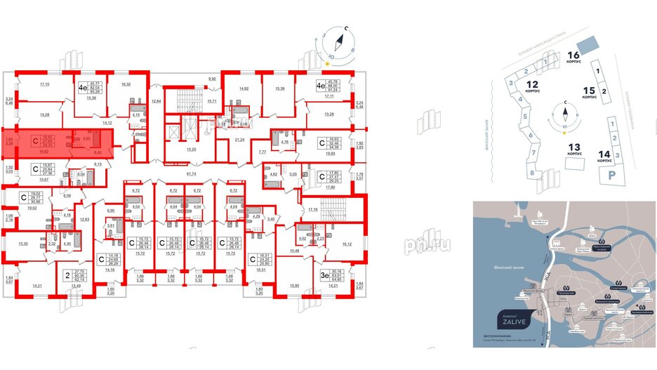 Квартира в ЖК Аквилон ZALIVE, студия, 29.33 м², 13 этаж