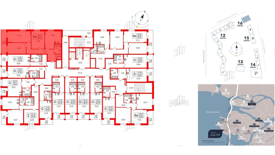 Квартира в ЖК Аквилон ZALIVE, 3 комнатная, 85.28 м², 12 этаж